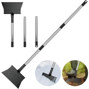 Heavy-Duty Manganese Steel Ice Scraper, Snow Shovel and Multi-Purpose Cleaning Tool Detachable with Stainless Steel Handle for Easy Storage, for Outdoor Garden, Wall Cleaning, and Snow Removal
