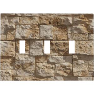 Natural Yellow Stone Wall Decorative Light Switch Cover Plate Rustic Rock Texture 3 Gang Triple Toggle Switch Plate Covers Wall Plates Faceplate for Country Bathroom Bedroom Home Decor