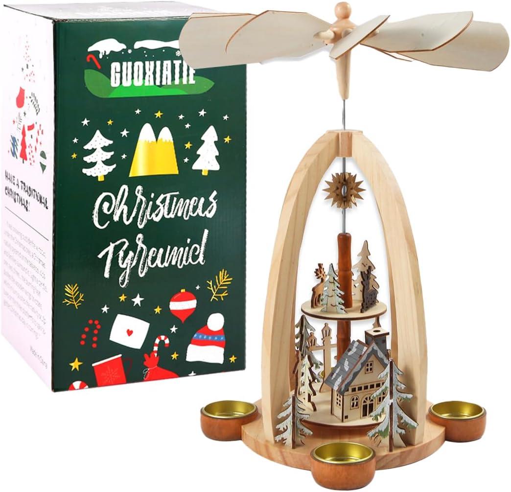 14Inch Wooden Christmas Pyramid with 4 Candle Holders-Nativity Scene Set for Christmas Tabletop Decor (Number Two)