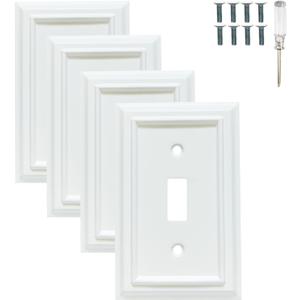 Wall Plates, Duplex Outlet Covers, Toggle Light Switch Plates, Decorator Light Switch Cover, Bamboo Fiber Material Wall Plate, Standard Size Wall Plates of various styles, White (1 Gang Toggle 4 Pack)