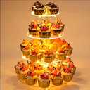 YestBuy 4 Tier Round Cupcake Stand, Cupcake Holder, 4 Tier Cupcake Tray, Acrylic Cake Tower Stand Display for Pastry + LED Light String, Ideal for Weddings, Birthday Parties (Yellow)