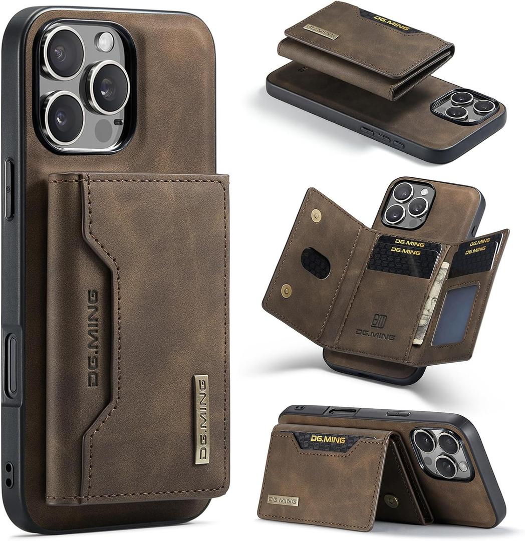 2 in 1 Detachable Wallet Phone Cases Compatible with iPhone 16 Pro Case with Card Holder Men 6.3'' Magnetic Leather Cover (Coffee,iPhone 16 Pro)