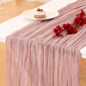 Pink Cheesecloth Table Runner - Soft Drapey Cheesecloth Table Runner Pink Runner Romantic Table Decor Elegant Table Runner Fabric for Valentine Dinner, Wedding, Bridal Shower, Party Tables 35.5x118