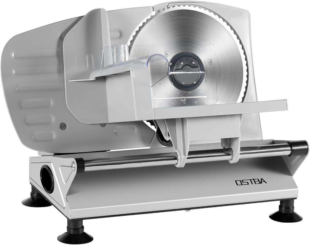 OSTBA Meat Slicer, Electric Deli Food Slicer with Removable Stainless Steel Blades, Adjustable Thickness Meat Slicer for Home Use, Easy to Clean, Ideal for Cold Cuts, Cheese, Bread, 150W