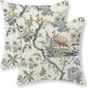 Chinoiserie Pillow Covers 18x18 Set of 2 Blue Green Bird Floral Throw Pillows Vintage Flowers Decorations Pillowcase Outdoor Chinoiserie Decor Linen Cushion Case for Couch Home