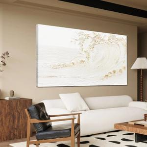 White Wall Art Decor Canvas Art Wall Decor Large Modern Wall Art Silent Waves With Gold Wall Painting Decorations Artwork Wall Art Prints For Room Living Room Bedroom Office Wall Decor 29x58 Inch (58L" x 29W")