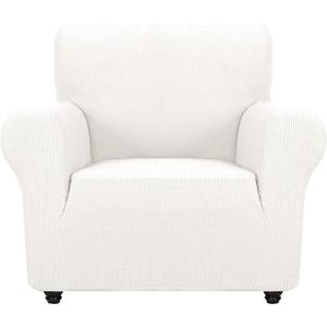 ZNSAYOTX Super Stretch Chair Slipcover Universal Sofa Chair Covers for Living Room Dogs Pet Furniture Protector Spandex Armchair Slipcovers with Anti Slip Foam Sticks (White, Chair)