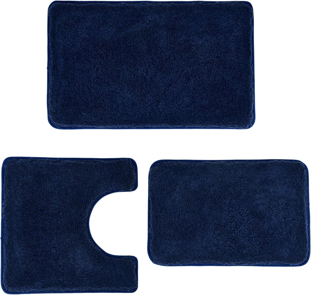 3 Pieces Luxury Bathroom Rug Set with U-Shaped Toilet Rug, Non-Slip Rubber Bottom, Thick Microfiber Fluffy Plush, Water absorption, Quick Dry, Ultra Soft, Bath Mats for Bathroom, Tub(Navy Blue) 3 Pieces Luxury Bathroom Rug Set with U-Shaped Toilet Rug, Non-Slip Rubber Bottom, Thick Microfiber Fluffy Plush, Water absorption, Quick Dry, Ultra Soft, Bath Mats for Bathroom, Tub(Navy Blue)