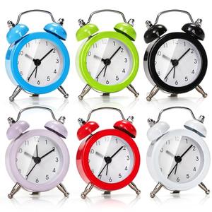 Noamus 4Pcs Mini Twin Bell Alarm Clock, 2 Inch Loud Alarm, Small Cute Analog Alarm Clock, Vintage Travel Clock with Stereoscopic Dial for Bedroom Decor, Heavy Sleepers, White, Red, Green And Black Colors 