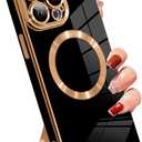 SAKUULO Case for iPhone 14 Pro Max Cute Plating Case[Compatible with Magsafe] for Women Girls Soft TPU Shockproof Camera Protection Electroplate Bumper Cover for iPhone 14 Pro Max 6.7"- Black