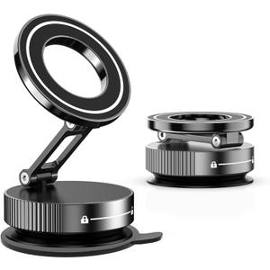YAOKEEP Magnetic Car Phone Holder [96+LBS Suction & 2800gf Magnetic ], 360Adjustable Vacuum Car Phone Mount, Foldable Magnetic Suction Cup Phone Mount, Car Mount for iPhone 12-17 Pro Max Plus Air (Light Black)
