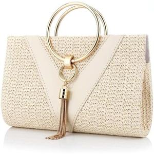 YYW Summer Beach Straw Evening Bag,Straw Clutch Purse Straw Handbag Shoulder Bag Top-handle Bag