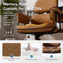HomeZeer Brown Office Chair with Memory Foam Cushion, Fabric Office Chair with Wheels and Arms, Mid Century Modern Desk Chair with Adjustable Height and Granular Linen, 20 inches x 19.5 inches x 42 inches