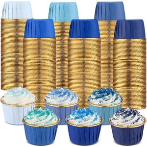 Geiserailie 100 Pcs Dusty Blue Cupcake Liners Blue Cupcake Foil Wrappers Snack Bowls for Parties Wedding Bridal Shower Birthday Supplies, 2 x 1.5 x 2.7 inches