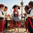 Girl Pirate Costume Buccaneer Princess Costume Halloween Party Dress Up (Red, L)