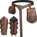  4PCS Renaissance Accessories, Viking Renaissance Belt Pouch Coin Purse Leather Bracers, Medieval Phone Waist Bag Pirate Ren Faire Accessories Costumes for Halloween Cosplay LARP, Brown