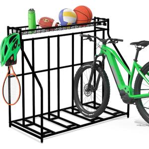 YES4ALL 4-Bike Stand, Bike Storage Rack, Bicycle Floor Rack for Garage Organizer, Indoor Sporting Gear Storage Station