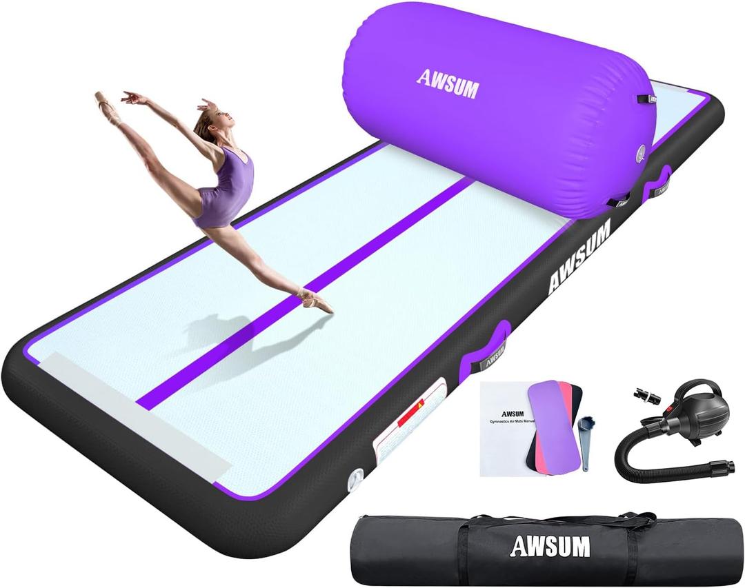 AWSUM Inflatable Gymnastics Mat 10ft Training mat 4/8 inches Thick tumbling mat with Electric Pump for Home/Gym/Outdoor