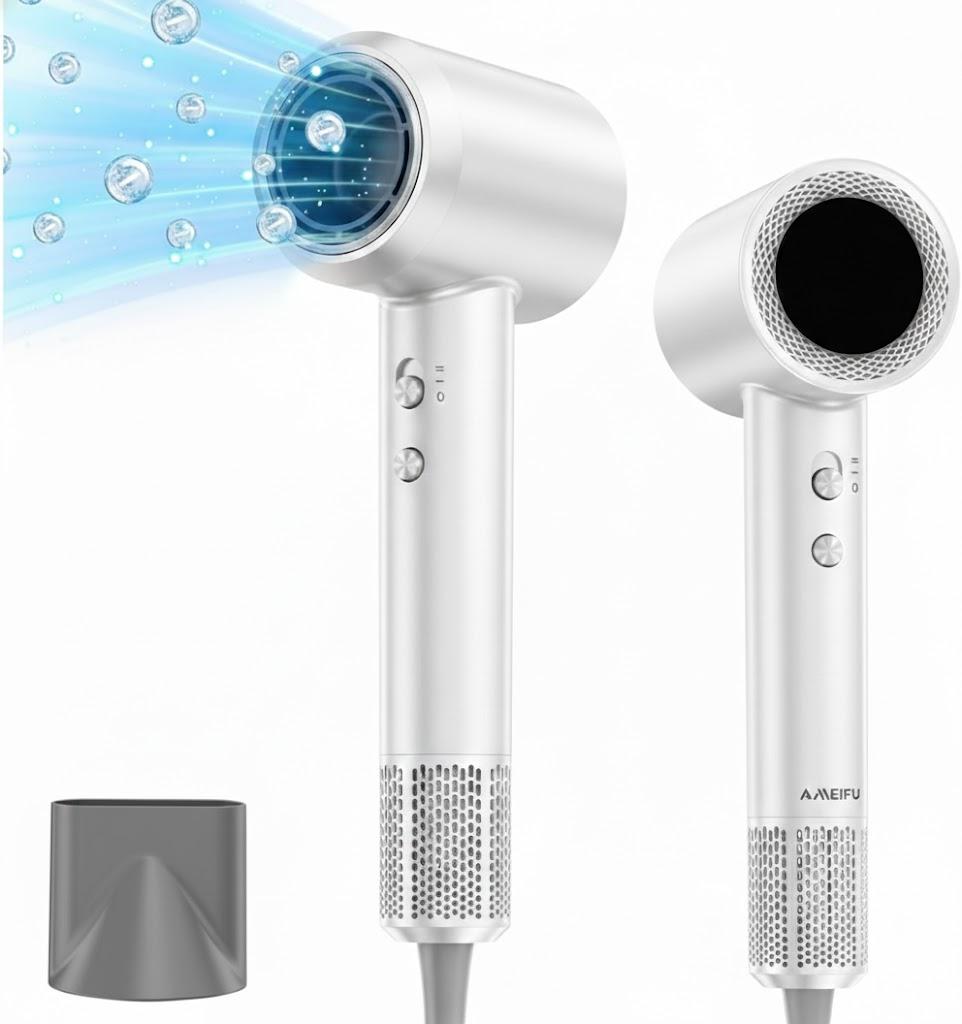 Hair Dryer, 150000 RPM Professional High Speed Blow Dryer, Negative Ionic Hair Dryer for Fast Drying, Low Noise with Magnetic Nozzle for Home Travel Valentine's Day Gift Ideas for Women Men (White)