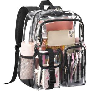 Vorspack Clear Backpack for School - Heavy Duty Transparent Bookbag for Girls Boys Large See Through backpacks for Work, College, Travel - Black