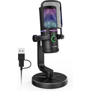 SINWE Gaming Microphone with Noise Cancelation & Gain Control- USB PC Mic for Streaming, Gaming, Podcasts, PC, PS4 -Includes Pop Filter, Shock Mount, Quick Mute & RGB Lighting