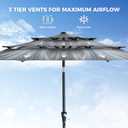 HOMSHADE 9FT 3-Tiers Outdoor Patio Umbrella with 5-Year Fade Resistant,Vented Outdoor Commercial Market Umbrella with UPF50+ UV Protection & Push Button Tilt and Crank for Pool,Backyard(Grey)