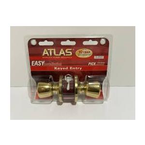 ATLAS KEYED ENTRY - EASY INSTALLATION DOOR KNOB - NEW - BRASS