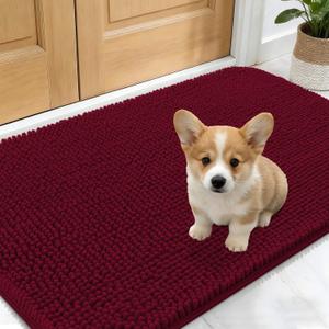 OLANLY Dog Door Mat for Muddy Paws 24x16, Absorbs Moisture and Dirt, Absorbent Non-Slip Washable Doormat, Quick Dry Chenille Mud Mat for Dogs, Entry Indoor Entryway Carpet for Inside Floor, Burgundy