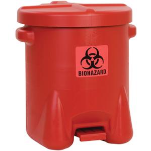 Eagle 14 Gallon Biohazard Trash Can with Foot-Operated Self-Closing Lid, 22" x 18" x 21", Made in The USA from High-Density Polyethylene, Red, 947BIO
