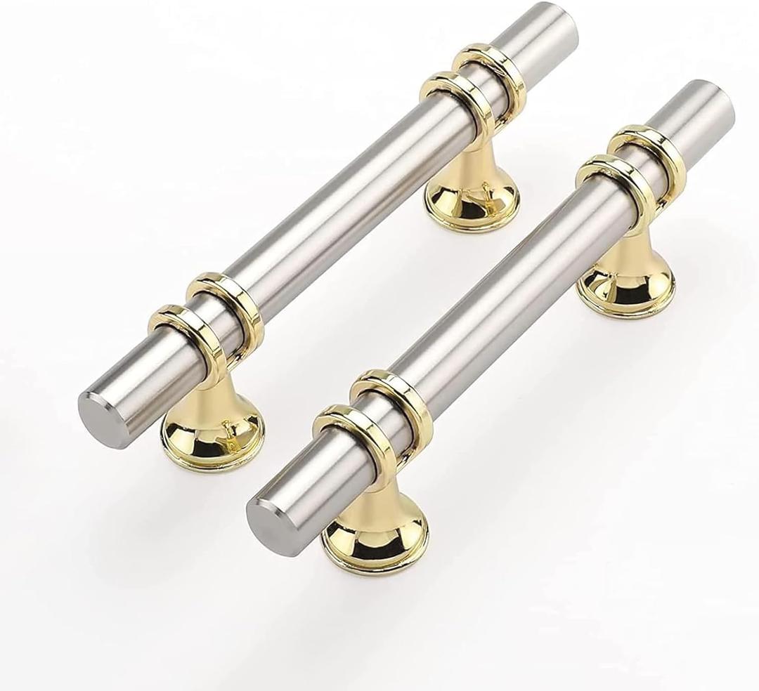 Haliwu 10 Pack Brushed Nickel Cabinet Pulls, Cabinet Handles Brushed Nickel, Barrel Kitchen Handles Gold Kitchen Hardware Pulls, 3-3/4 inch Hole to Hole Center
