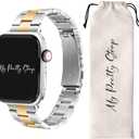 My Pretty Strap - Compatible Apple Watch Band Strap, Stainless Steel Fashion iWatch Replacement Strap- Easy Resizing, No Tool Needed, Fits Most Wrists- Series 1-11, SE and Ultra (Queen Vogue Silver Gold)