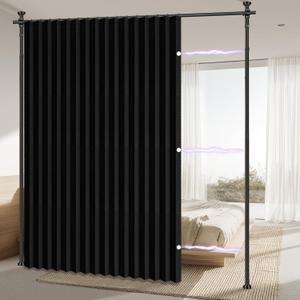 AJAZZ Room Divider Curtain (Black, W100 x L84 in, 1 Panel)+ Tension Curtain Rod No Drilling (H) 43-120(W) 35-100 in, for Privacy/Soundproof Curtains, Heavy Duty Wall Separator