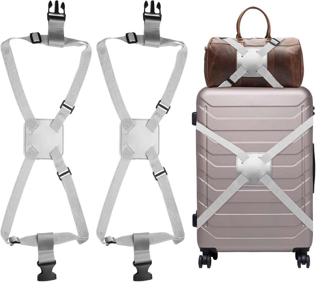 uxcell 2 Pcs Luggage Straps Bungees Adjustable Luggage Strap Buckle Carry Bag Elastic Suitcase Strap Belt Airport Travel Accessories for Travel Baggage Handbag Add Bag, Silver