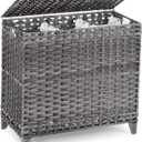 Laundry Hamper with 3 Removable Liner Bags; 132L Handwoven Rattan Laundry Basket with Lid & Heightened Feet; Clothes Hamper with Side Handles; Laundry Sorter with 3 Separate Sections (Gray) (132L (25.98x13x26.57 Inches))