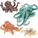 4PCS Octopus Figurines Sea Animal Toys,Plastic Ocean Animals Toys Figures, Realistic Soft Sea Creatures Toys for Kids Boys Girls - Birthday Gifts for Kids Cake Toppers Decoration