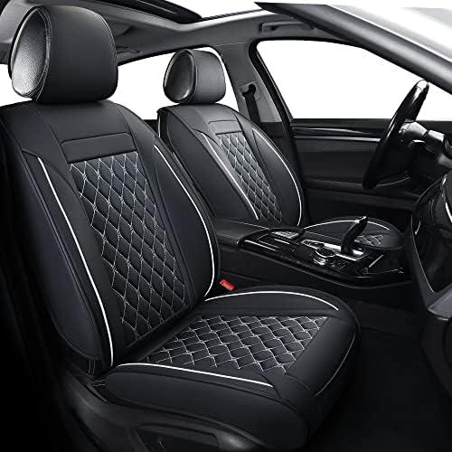 Vankerful Car Seat Covers Full Set,Universal Fit for Most Cars,SUV,Sedans and Pick-up Trucks,Automotive Vehicle Faux Leather Cushion Covers for 2 (Front Seat Black/White)