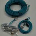 LUFFWELL 100FT Dog Runner for Yard with 15FT Tie Out Cable - Heavy Duty Trolley System for Large Dogs Up to 250LBS, Backyard/Park/Camping Use (Ice Blue, 100FT+15FT)