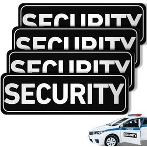 Skyygemm 4 Pcs Security Car Magnetic Signs Reflective Security Heavy Duty Signs for Vehicles Magnetic Truck Waterproof Officers Decals for Patrol(Black with White Border)