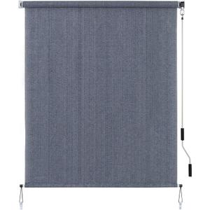 SEEYE Outdoor Sunshade Roller Shades 60" W x 96" H, Cordless Roll Up Shade Blinds Privacy Screen with 90% UV Protection, Exterior Patio Shade Cloth for Porch Pergola Balcony Windows, Blue Gray