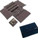 Becko US Jewelry Organizer Roll Travel Jewel Bag case for Multiple Necklaces, Rings, Bracelets, Supple Leather & Suede, Large Capacity Without Crease, Lightweight, Portable & Practical (Dark Blue)