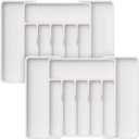 Lifewit Silverware Drawer Organizer, Expandable Utensil Tray for Kitchen, BPA Free Flatware and Cutlery Holder, Adjustable Plastic Storage for Spoons Forks Knives, 2 Pack, White