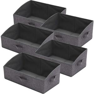 5 Pack Trapezoid Large Foldable Closet Storage Bins with Handle, Fabric Storage Organizer Cube Cloth Containers Linen Box Shelf Baskets for Clothes Clothing Shelves Wardrobe, Grey