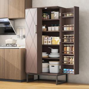 51 Pantry Cabinets, Freestanding Kitchen Pantry Storage Cabinet with Adjustable Shelves, Buffet Cupboards Storage Cabinet for Home Office Use (Brown)
