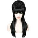 Linfairy Long Straight Black Wig Big Bouffant Beehive Wigs for Women fits 50s 80s Costume