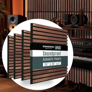 RT60X Soundproof Wall Panels for Recording Studio Acoustical Treatments  4 Pack 24"x24"x1" UV-Coated, Fire-Retardant, Sound Dampening, Acoustic Diffusion Wood Tiles for Gaming Room Decor (Mocha)