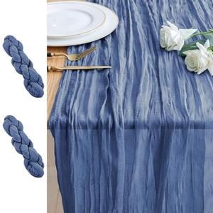 Xiomot 2PCS Table Runner Cheesecloth 10FT Blue Boho Gauze Cheese Cloth Rustic Sheer Table Runners for Wedding Birthday Bridal Baby Shower Party Decoration