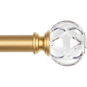 KAMANINA Curtain Rods for Windows 48 to 84(4-7 Feet), 1 Inch Luxury Gold Decorative Curtain Rod, Splicing Adjustable Single Drapery Rods with Crystal Netted Texture Ends, 32-86"