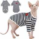 DENTRUN Hairless Cats Shirt Breathable Cat Daily Wear Clothes Stripe Vest Adorable Pajamas Jumpsuit Soft & Skin-Friendly, XL