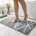 Tititex Luxury Grey White Line Bathroom Rug, 16x24 inch Classic Extra Soft and Absorbent Microfiber Bath Rugs, Non-Slip Plush Shaggy Bath Carpet, Bath Mats for Floor, Tub and Shower