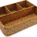 Wicker Baskets 4-Section Tea Bag/Sugar Packet Holder, Seagrass Woven Compartment Organizer, Storage Rattan Divided Basket for Home, Office-Desk Baskets for Shelves,Pantry,Coffee Bar,Countertops,Closet